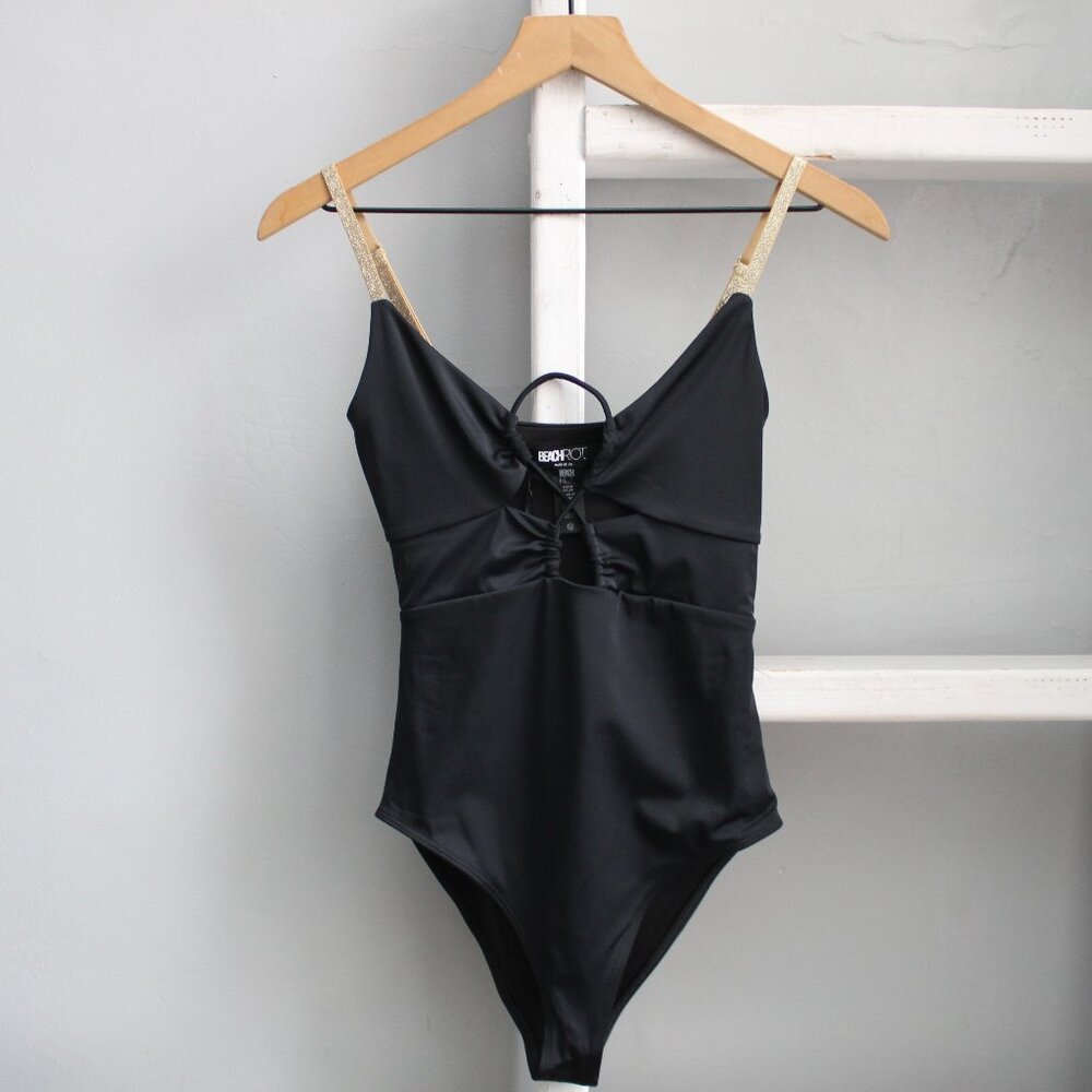 Beach Riot Leslie One-Piece Cut-Out Swimsuit in Black & Gold Size Medium NWT - Picture 3 of 8